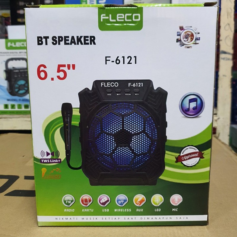 FLECO Speaker Wireless Bluetooth Portable F-6121 F6121 F6121 + Bonus Mic Karaoke