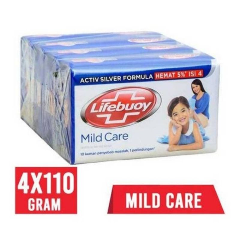 Sabun LIFEBUOY JUMBO MILD CARE BIRU ISI 4 X 110 GR - SABUN BATANG MANDI BESAR