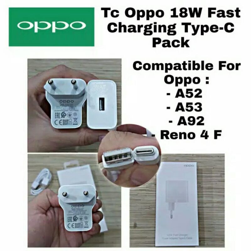 charger Oppo 18watt Chasan Oppo Reno 4f a52 a53 a92 fast charging original