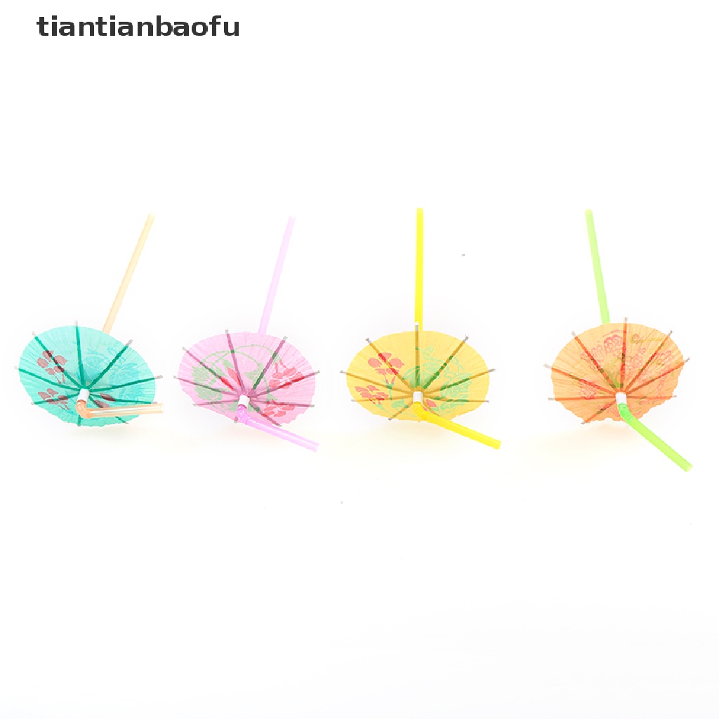 [tiantianbaofu] 50Pcs Fruit Juice Cocktail Straws Beach Party Umbrella Plastic Drinking Straws Boutique