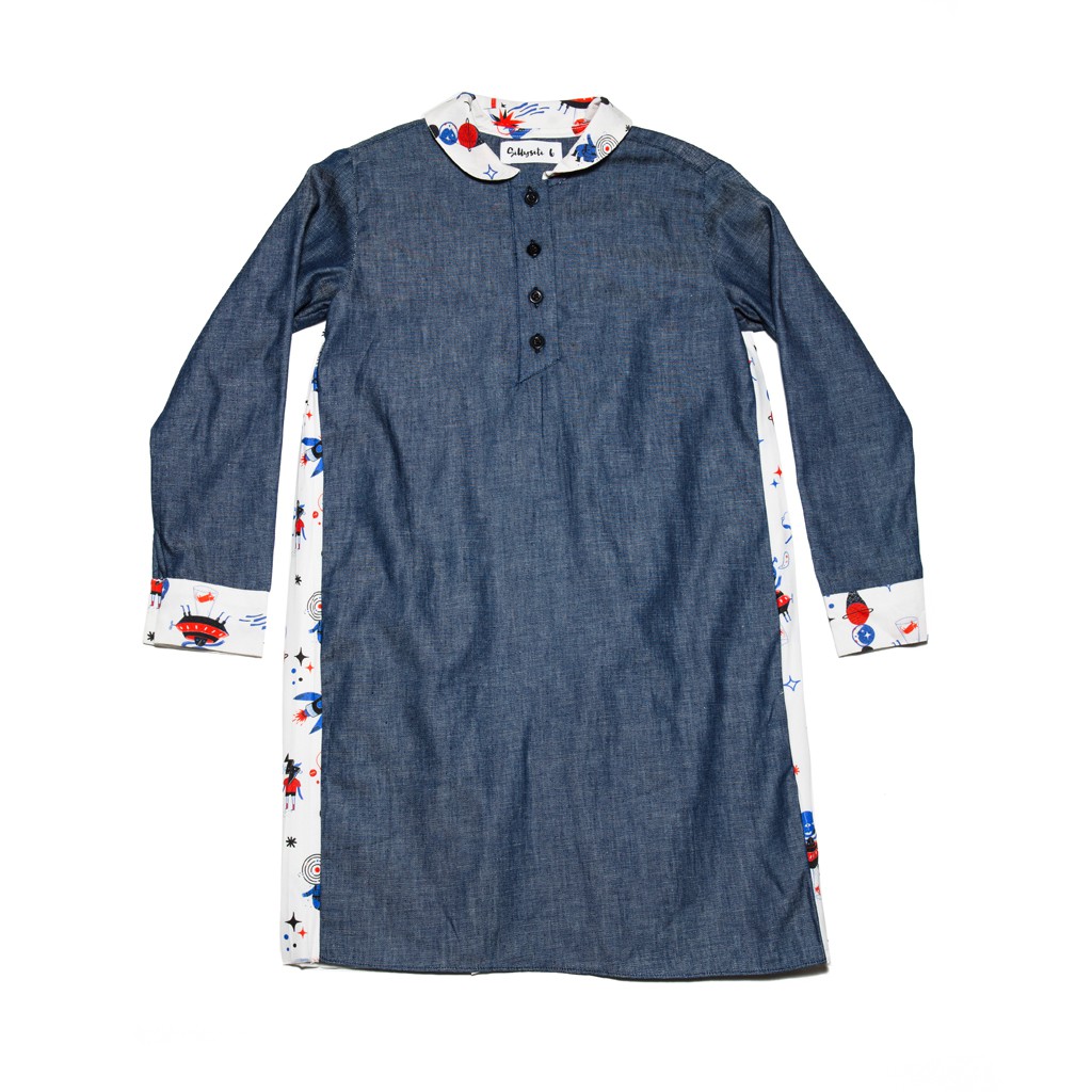 Sillysiti - Dress Kemeja Anak_ Space Shirt Dress Pleats