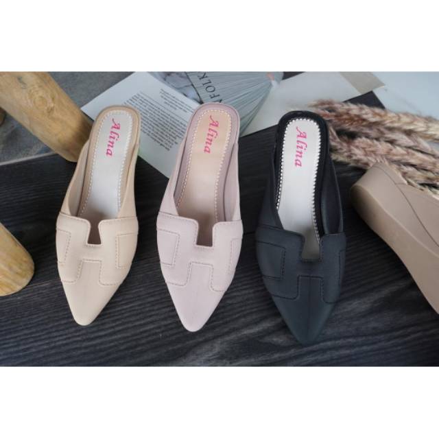 Sandal Wedges Slop Wanita Karet H