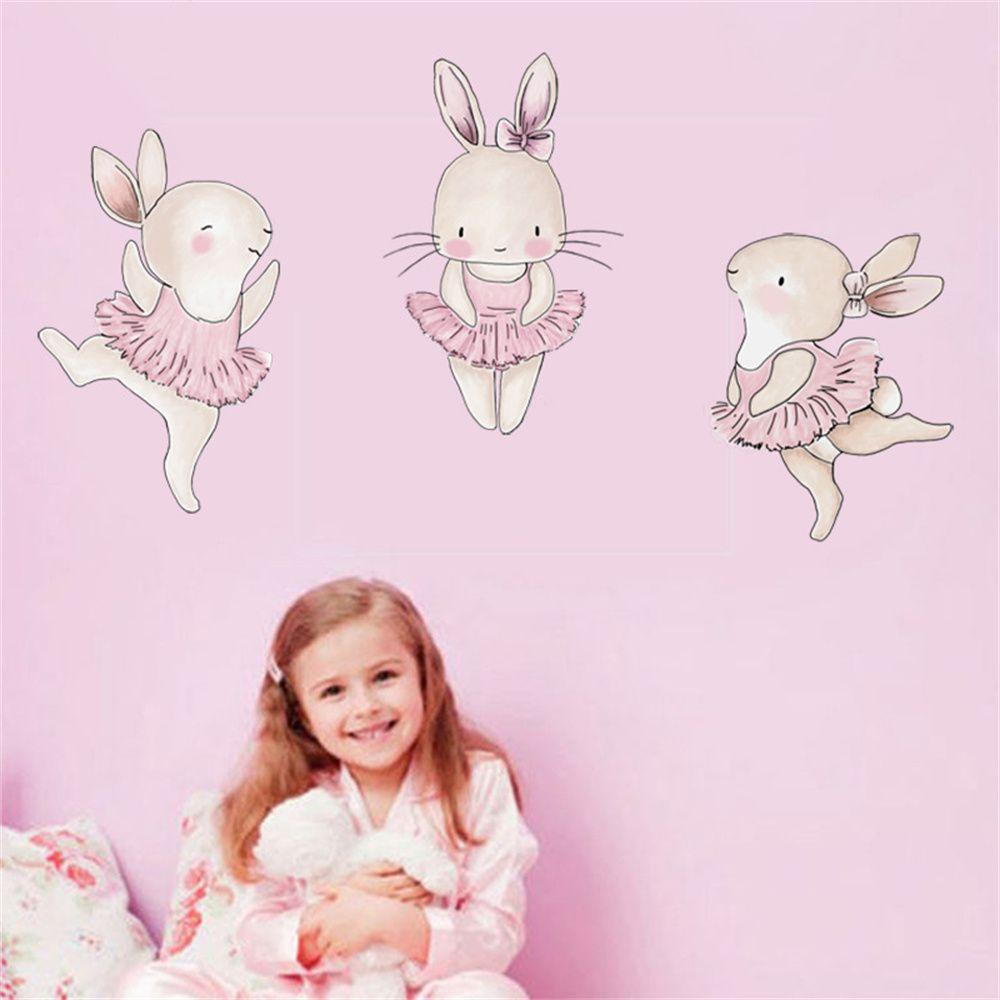 Populer Easter Bunny Stiker Lucu Kartun Removable Kamar Tidur PVC Balet Kelinci Dinding Decals