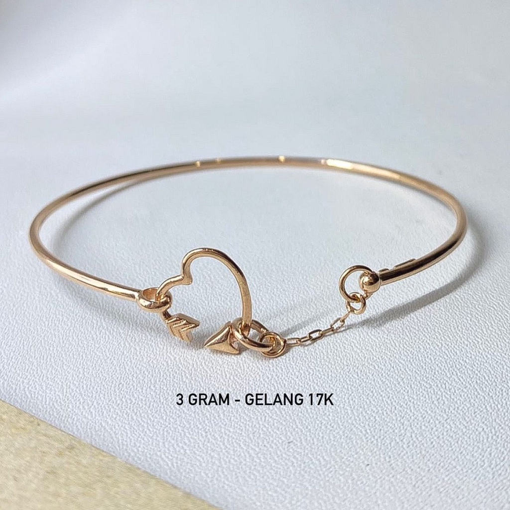 Banyak motif yaa Gelang bulat anak dan dewasa emas asli 750 75 17k rosegold infinity love kaku kawat bola permata panah pita bow ribbon keylock oval tangan aesthetic korea gold 3 4 gram gr g