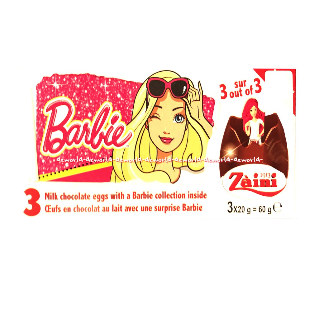 Zaini Barbie Milk Chocolate Egg 3pcs Coklat Telur Bulat isi Mainan Berbi Cokelat Zainni Cokolat Eggs Zainy