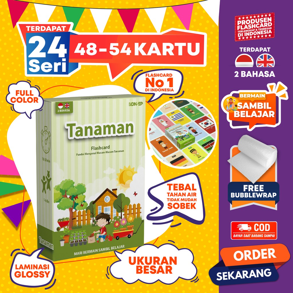 [1KG=10PCS] Konsep Flashcard Tanaman / Flash Card / Mainan Edukasi Kartu Pintar Anak