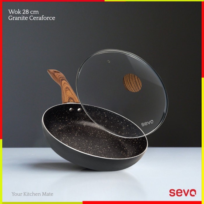 PANCI WOK SEVO 28CM LID GRANITE GRANIT SUPER PAN BLACKWOOD SERIES  INDUKSI TEPLON TEFLON PENGGORENGA