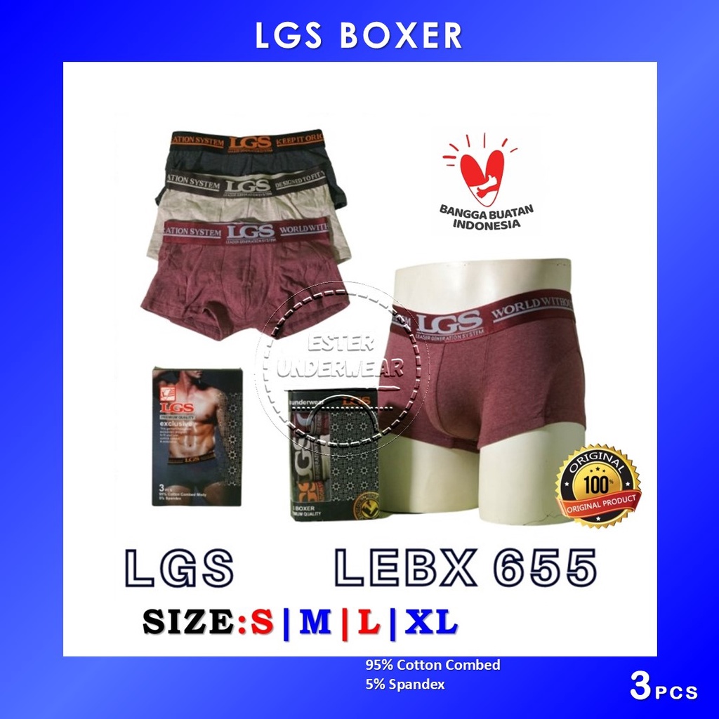 CELANA BOXER PRIA LGS 655 ISI 3Pcs |BOXER BAHAN COTTON MISTY