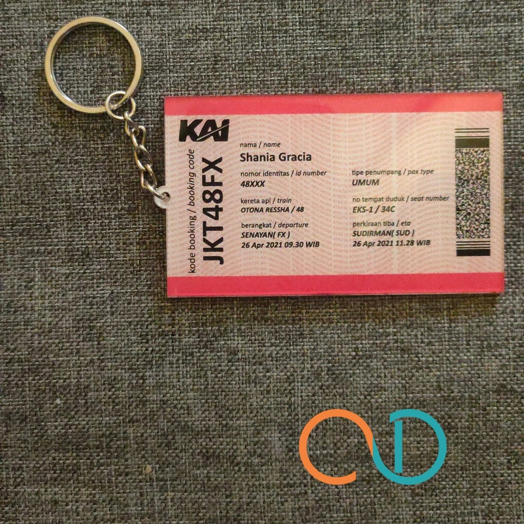 Gantungan Kunci Boarding Pass Tiket Kereta