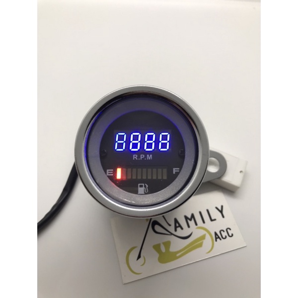 Speedometer Bulat 2in1 Digital Rpm plus Fuel Meter/ Amper Bensin Untuk Semua Jenis Motor Custom