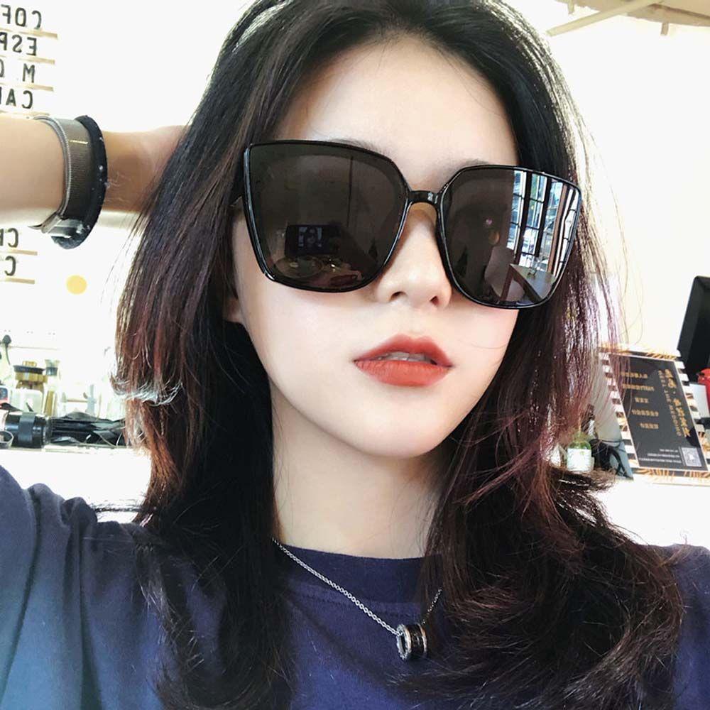 Needway Wanita Kacamata Hitam Pria Retro Lensa Pink Trendy Hitam Kacamata Matahari Cat Eye Sunglasses