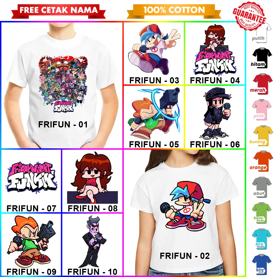 [FREE NAMA] Baju Kaos COUPLE  ANAK DAN DEWASA FRIDAY NIGHT FUNKIN BANYAK MOTIF