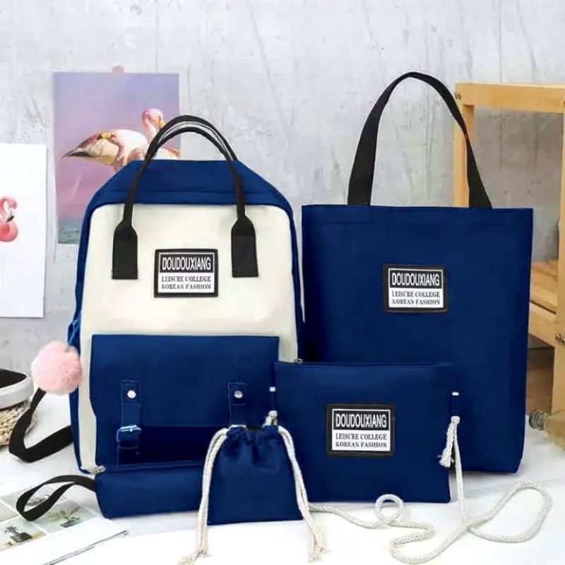 Tas Ransel 4 in 1 Limited Edition Tas Sekolah Backpack Wanita Tas Satu SET - BISA PILIH WARNA-PROMO AFGN NAVY