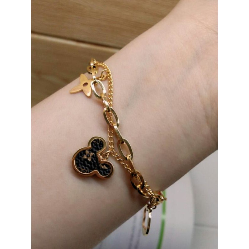 Gelang rantai lv / gelang titanium lv mickey / gelang rantai titanium lv mickey / gelang 2 layer