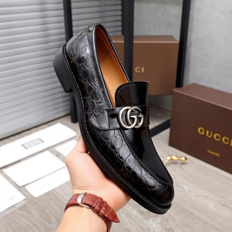 sepatu gucci pantofel mirror quality formal shoes kantor resmi  pria hitam kerja