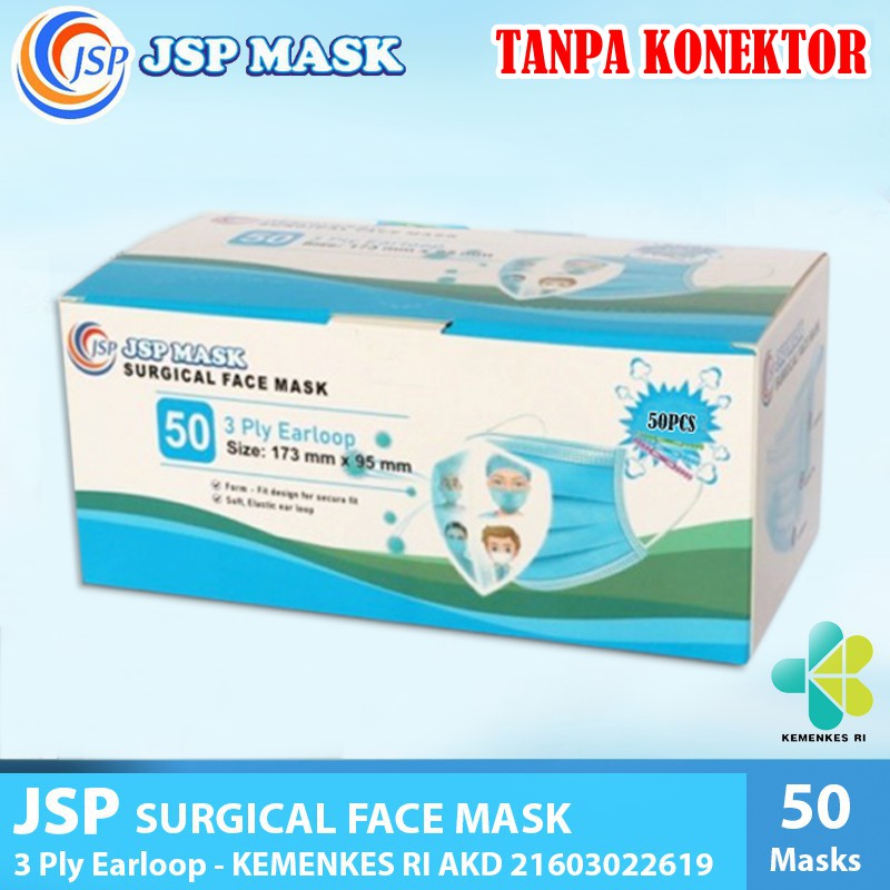 Termurah Masker Jsp Masker Medis Surgical Mask Earloop 3ply isi 50 tanpa konektor disposable mask