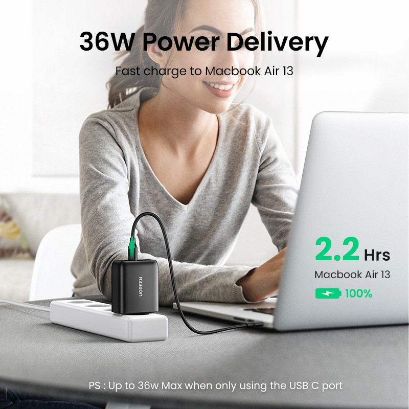 UGREEN PD Charger 36W, Fast Charge for iPhone 12 11 ,Quick Charge 3.0 ,USB Charger for Xiaomi Samsung ,Mobile Phone Charger