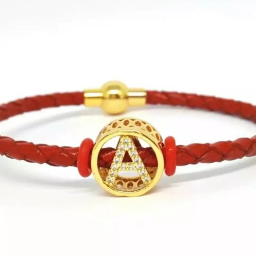 calistanauliolshop Gelang pandora liontin Huruf A-Z Warna Merah (COD)