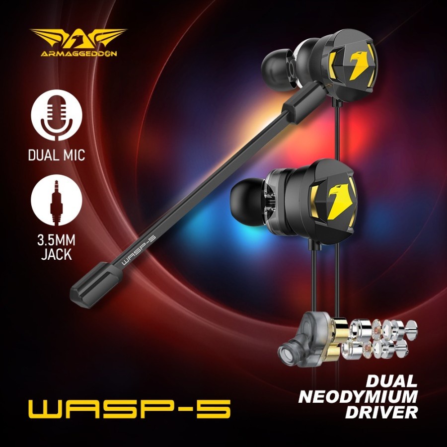 Earphone Gaming ARMAGGEDDON WASP 5 Dual Driver Wired - Headset WASP 5
