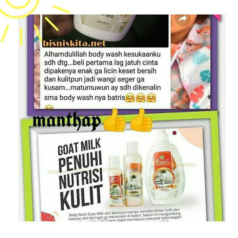 BODY WASH S GOAT MILK BATRISYIA TERBAIK /MENCERAHKAN/MELEMBABKAN