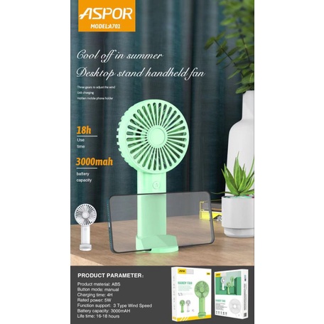 portable handy fan aspor kipas plus stent holder hp 3000mah