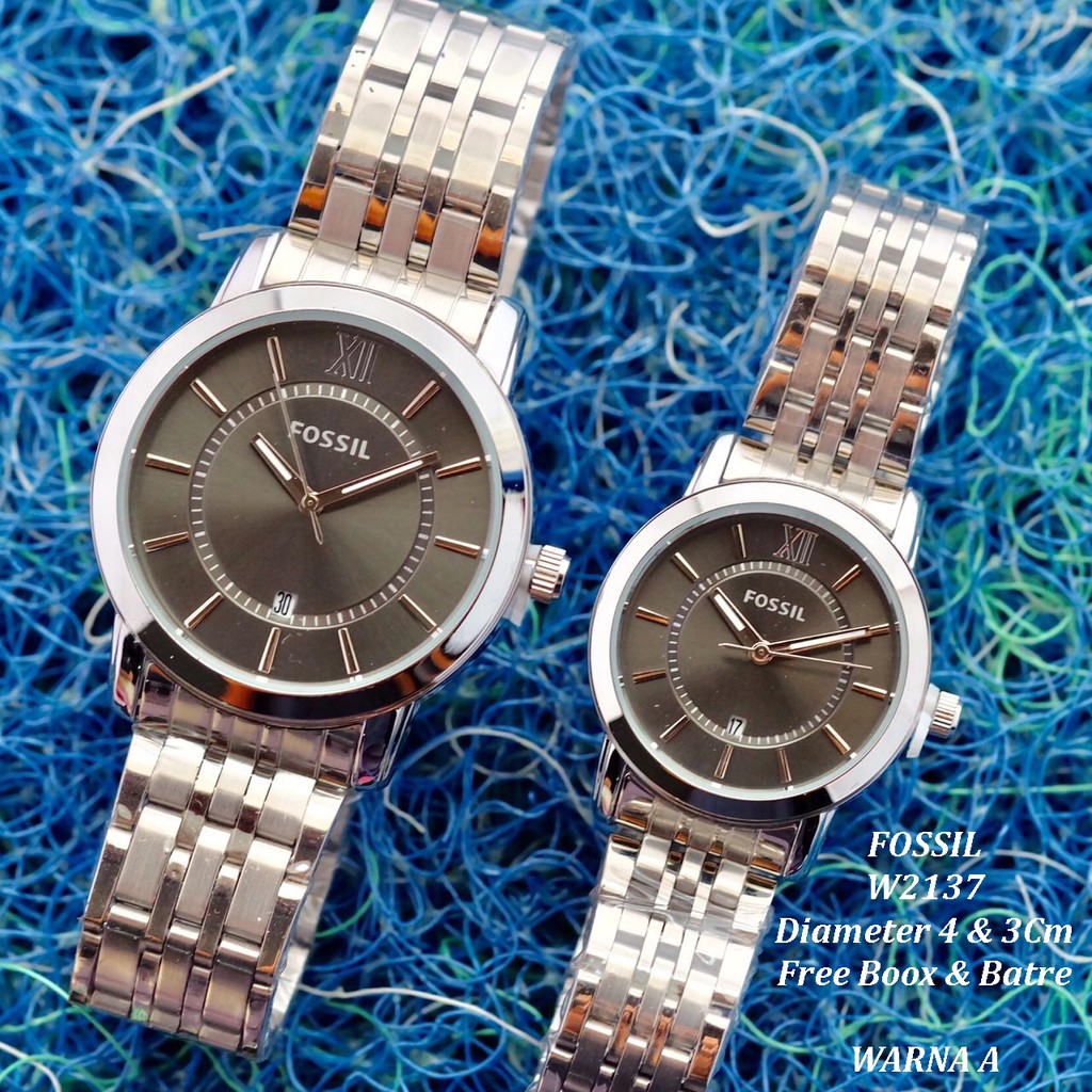 Jam Tangan Couple/Pasangan FO Tanggal aktif rantai tikar full stainless