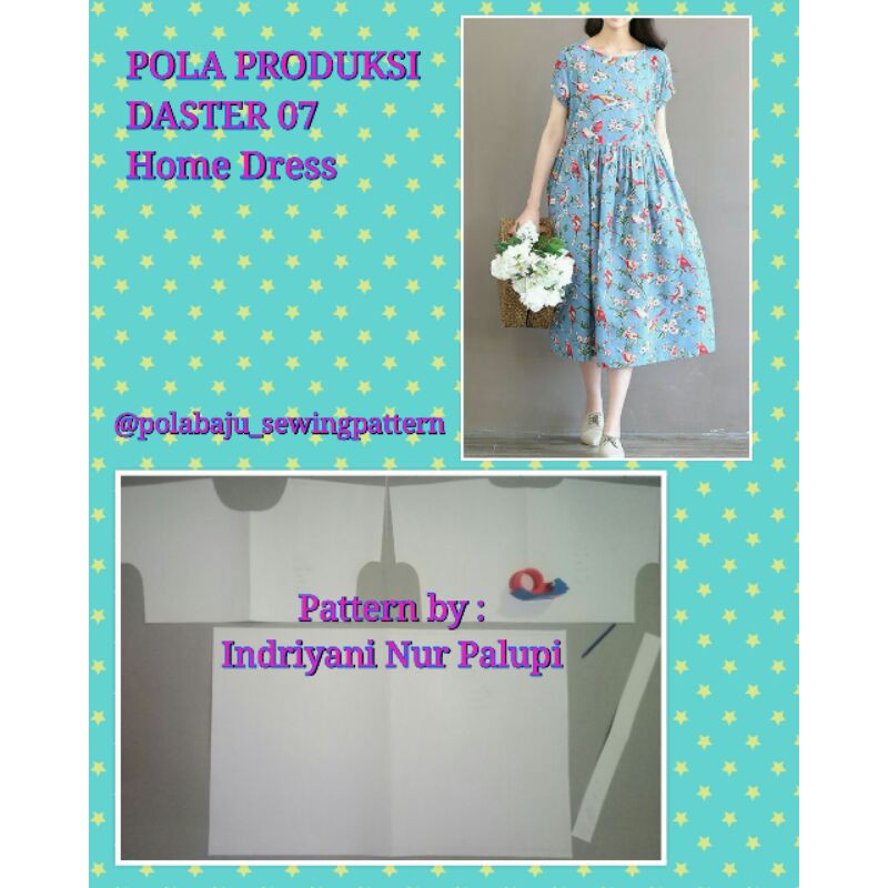 COD Pola Daster kalong 07 pinggang kerut - Pola baju Instan Produksi Home dress Sewing Pattern