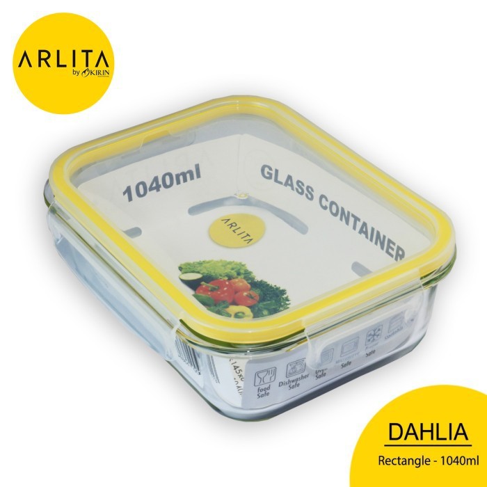 terlaris produk  ARLITA DAHLIA RECTANGLE YELLOW Glass Container 1040 ML - BY KIRINbarang ready