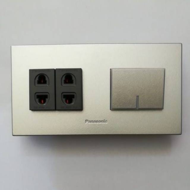 Panasonic Silver 2 Stop Kontak mini universal + saklar 1 Gang Wide Iluminasi