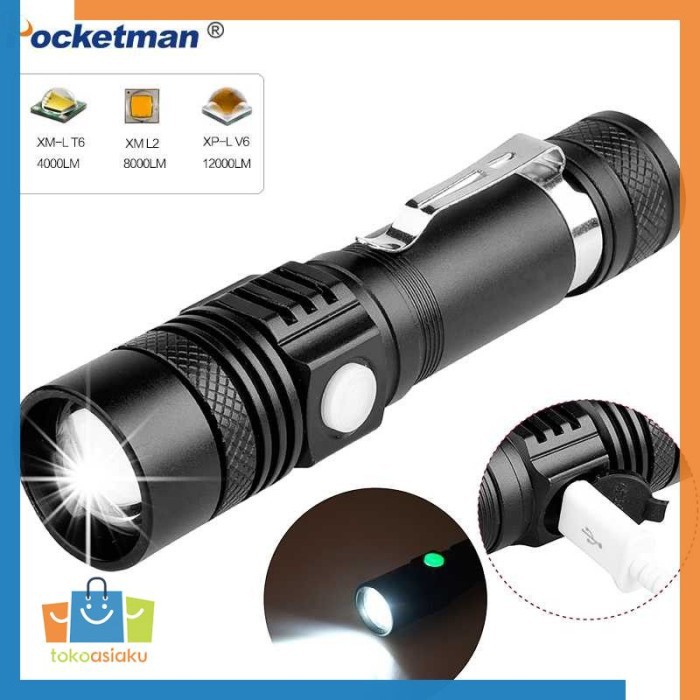 Senter Gunung Outdoor Super Terang Bisa Dicas 6200 Lumens 10W P15