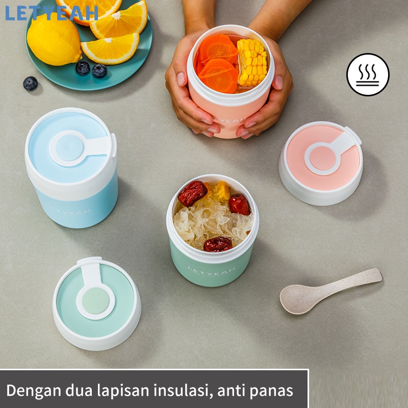 letyeah Cangkir sup anti tumpah 500ml dengan sendok / cangkir sup mpasi tahan panas