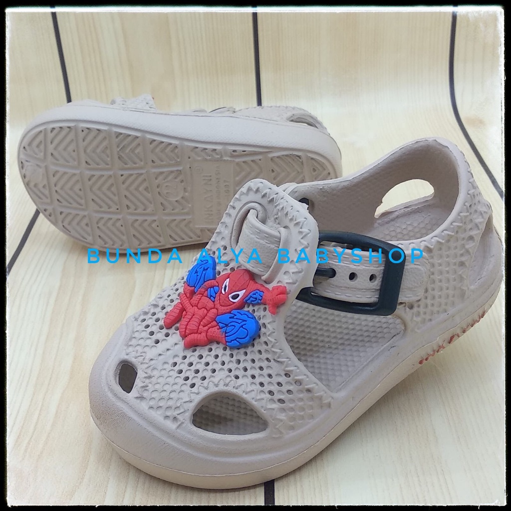 Sendal Anak Laki Laki Usia 6 - 12 Bulan Motif Kartun KREM Lucu Alas Karet Anti Licin - Sepatu Sandal Anak Cowok Karet Anti Licin