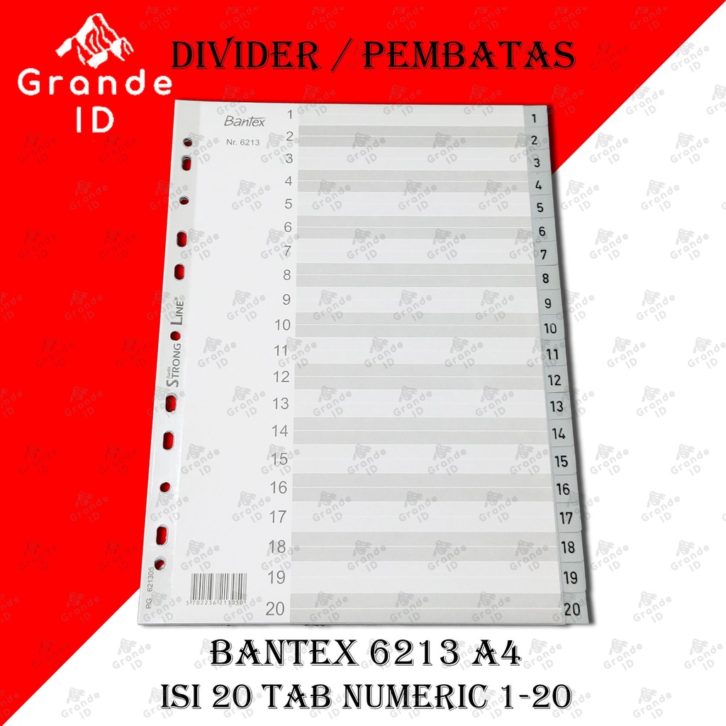 

DIVIDER BANTEX 6213 A4 ISI 20 TAB NUMERICAL 1-20 INDEX PEMBATAS FILE