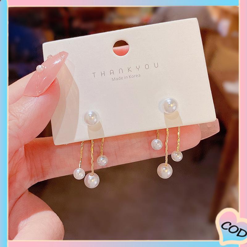 COD❤️ Pearl Back Hanging Silver Needle Earrings Temperamen All-Match Anting Wanita Halus-A.one