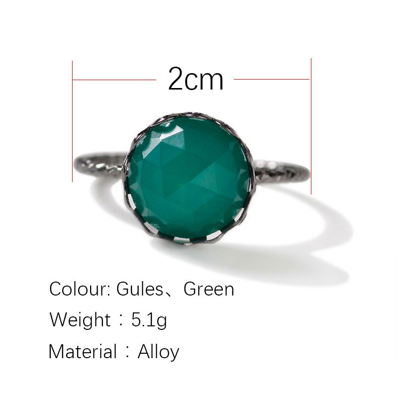 OLOJO Merah Dan Hijau Resin Batu Permata Imitasi Cincin Geometris Cincin Tren Unisex