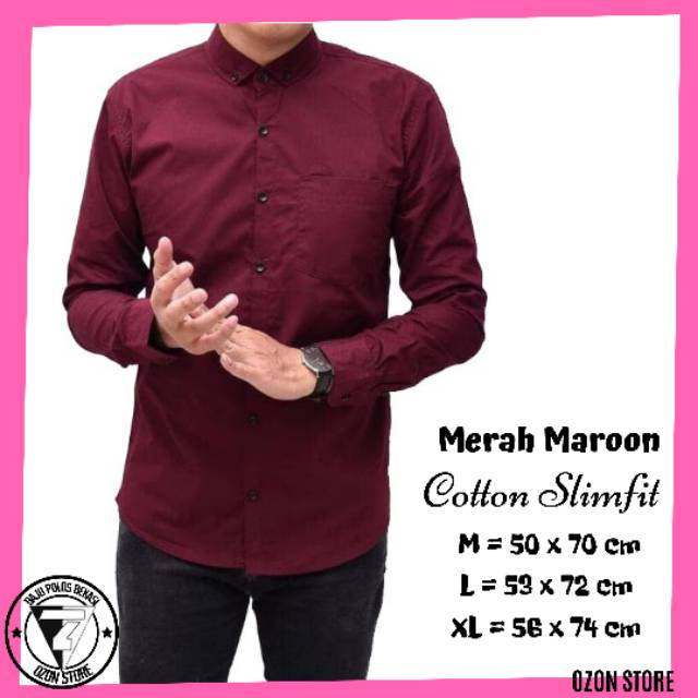 Kemeja Panjang Pria Polos Merah Maroon Cowok Casual Formal Keren