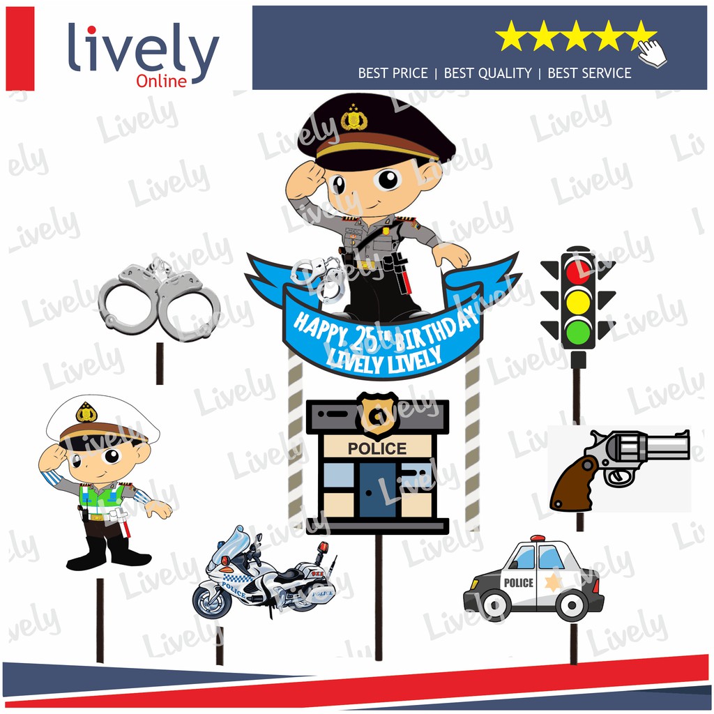 CUSTOM NAMA CAKE TOPPER KARAKTER POLICEMAN POLISI HIASAN KUE HBD HAPPY BIRTHDAY