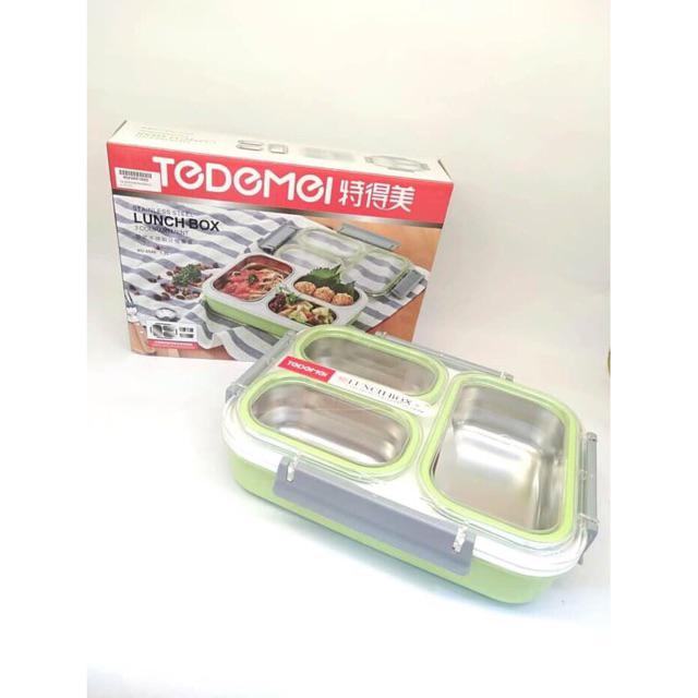 Lunchbox Tedemei 6540 Sekat 3 Stainless Steel 304 Anti Tumpah Pink Green Blue