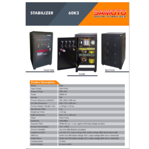 STABILIZER SAMOTO SMT 60K3 60KVA 3PHASE utk rumah / gedung / kantor