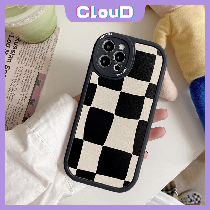 Soft Case TPU Motif Kotak-Kotak Hitam Putih Untuk iPhone 11 8 7Plus 8plus 6 6S 13 12 Pro MAX XR X XS MAX SE 2020