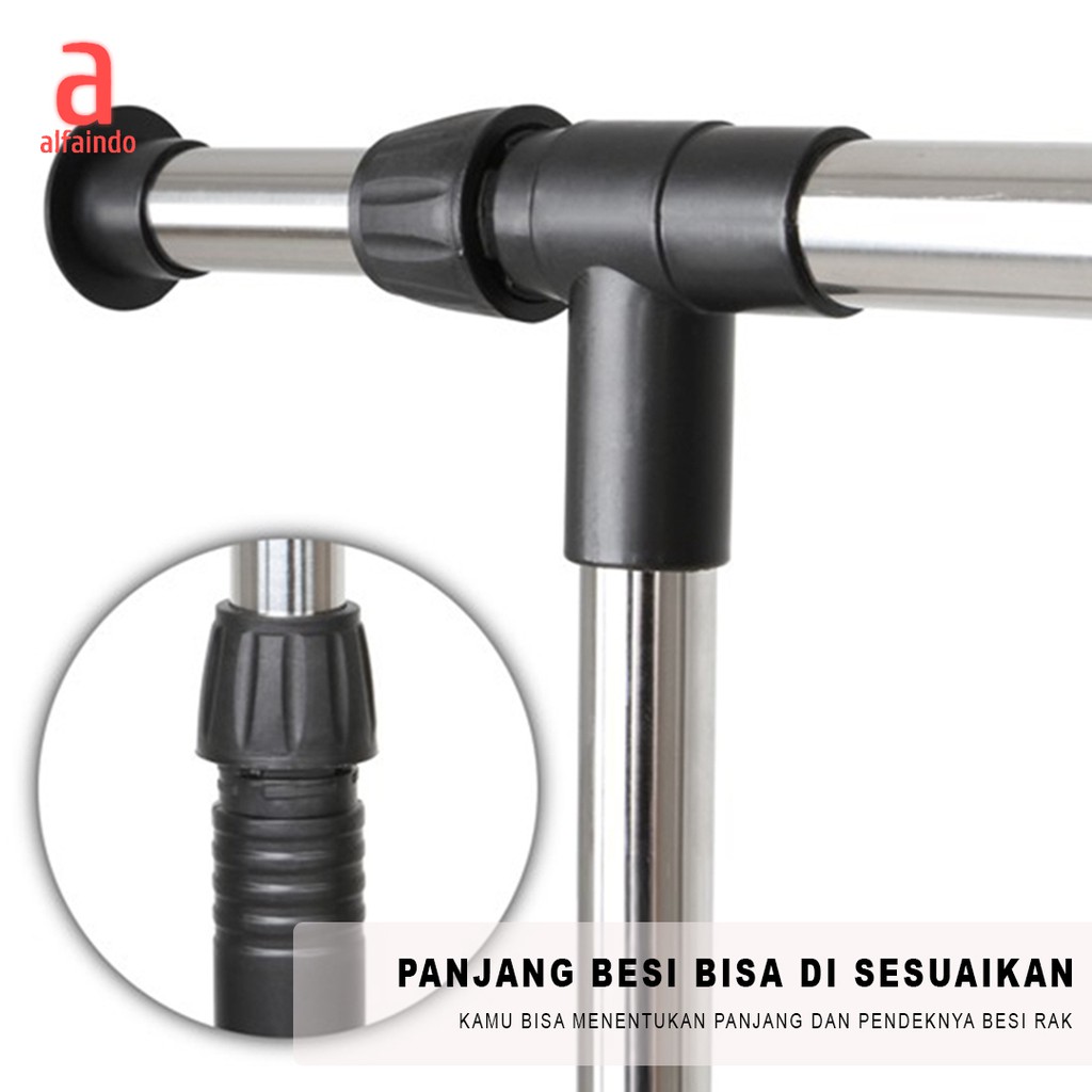 Alfaindo Stand Hanger Jemuran Pakaian Gantungan Baju Minimalis Aluminium GHR15542 Kokoh