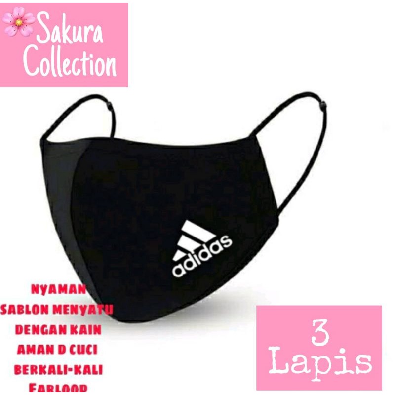 Masker Adidas Kain 3 ply / Scuba Anak Dewasa / Earloop