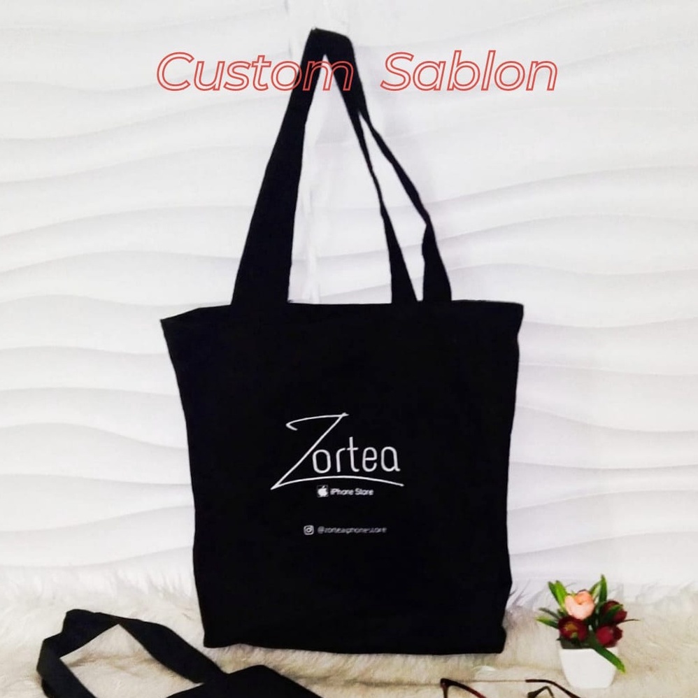 TOTE BAG KANVAS WANITA Pakai RESLETING POLOS DAN CUSTOM SABLON ACARA TOTE 013 C