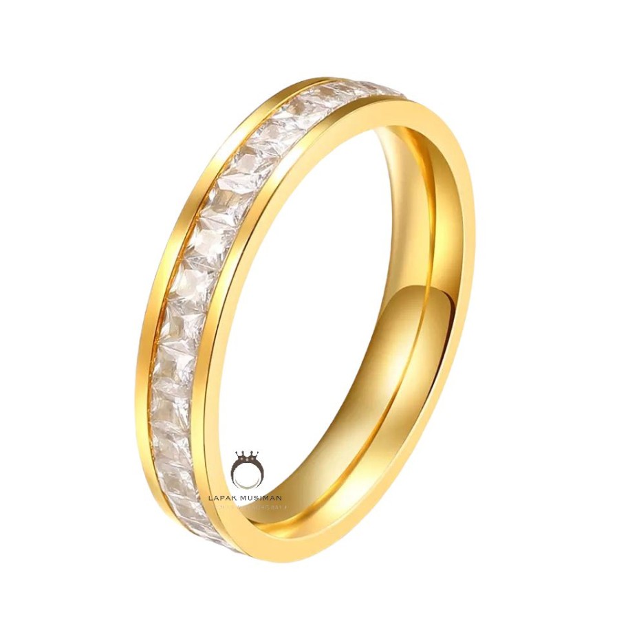 Cincin Wanita Batu American Diamond Berlian Gold Emas Mewah Titanium