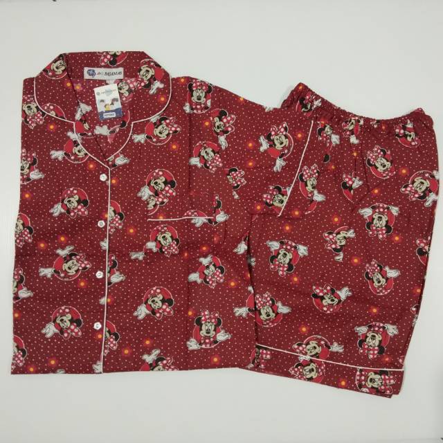 Baju tidur piyama dewasa kain katun mickey merah adem nyaman