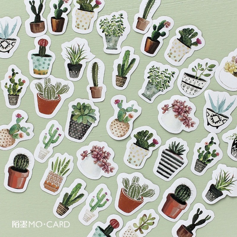 45 pcs Stickers CACTUS Deco Diary DIY ScrapBook Planner Bujo  Journal-stiker lucu murah aesthetic