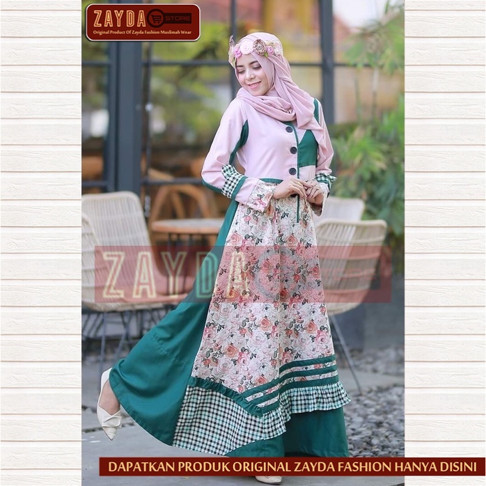 Gamis Remaja Terbaru Gamis Zayda Fashion Gamis Wanita Katun Original ZG71 Green