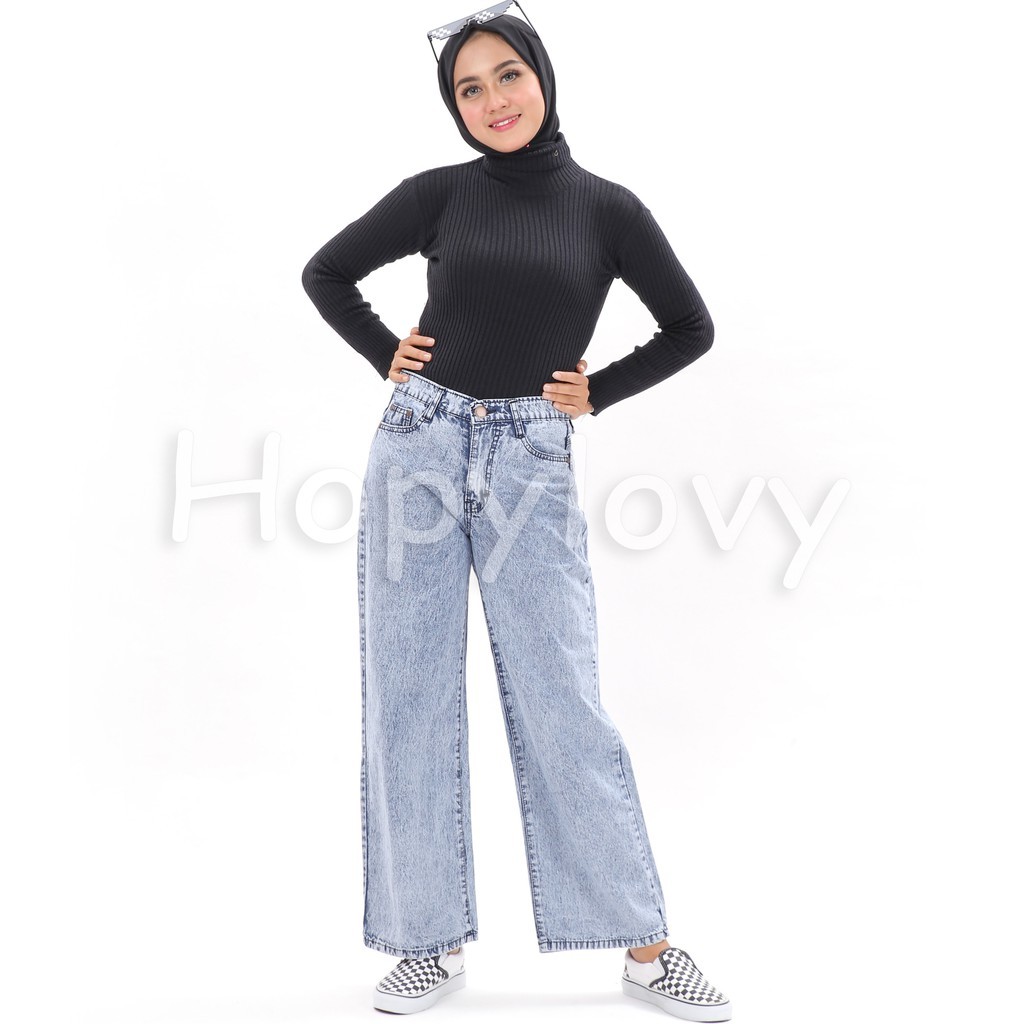 HOPYLOVY - Celana Kulot Jeans Wanita BF Neola