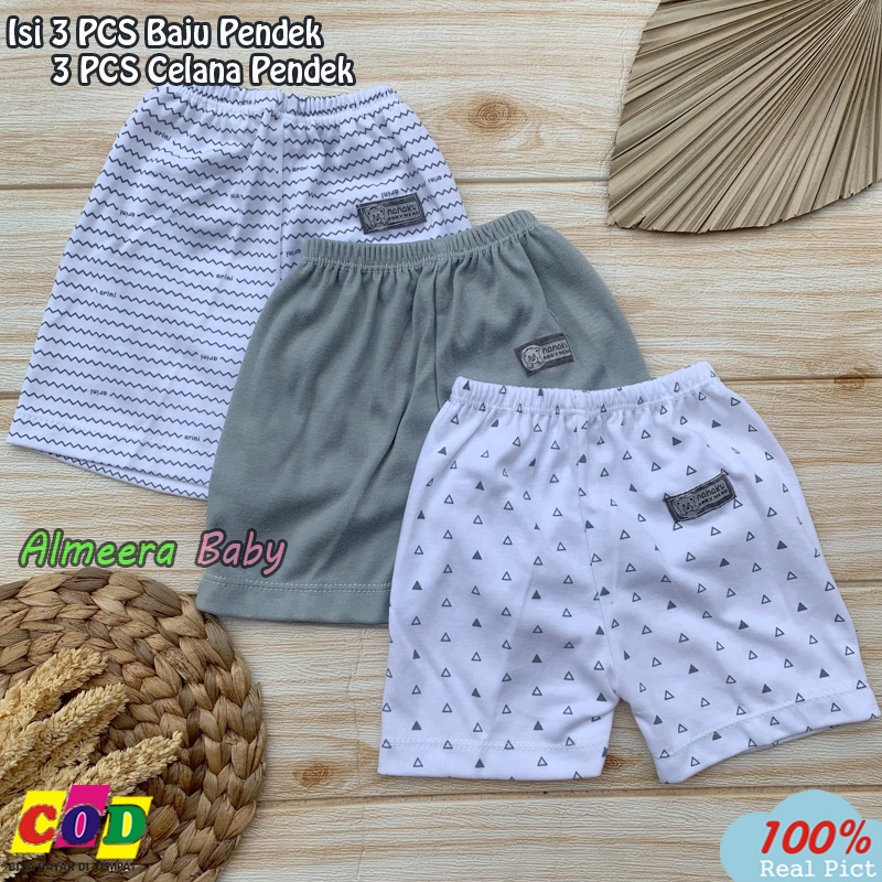 Bahan Katun TC 6 PCS Baju Bayi Lengan Pendek Celana Pendek Bayi Baru Lahir Serian Abu Kualitas Premium