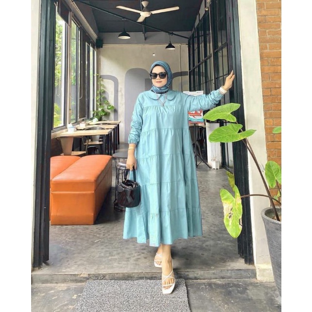 MIDI DRESS RAYON VISCOSE KERAH REMPEL SUSUN